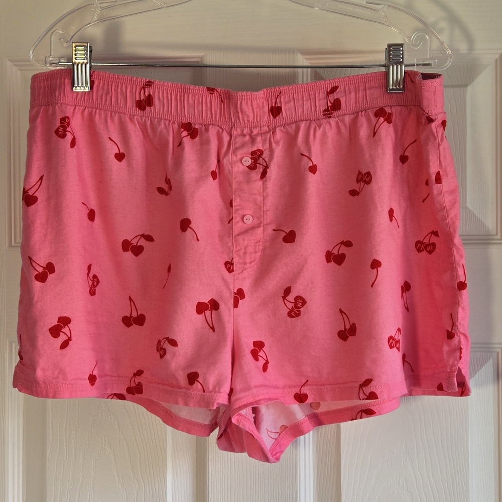 Victoria's Secret Pink Cherry Print Boxer Shorts Women's Size XL Cotton Blend